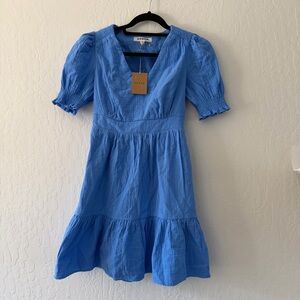 NWT Boden Anna Double Blue Puff Sleeve Dress